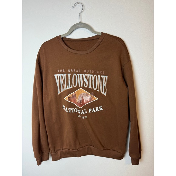 Unbranded Tops - Yellowstone National Park Graphic Sweatshirt Brown Crewneck Nature Pullover M
